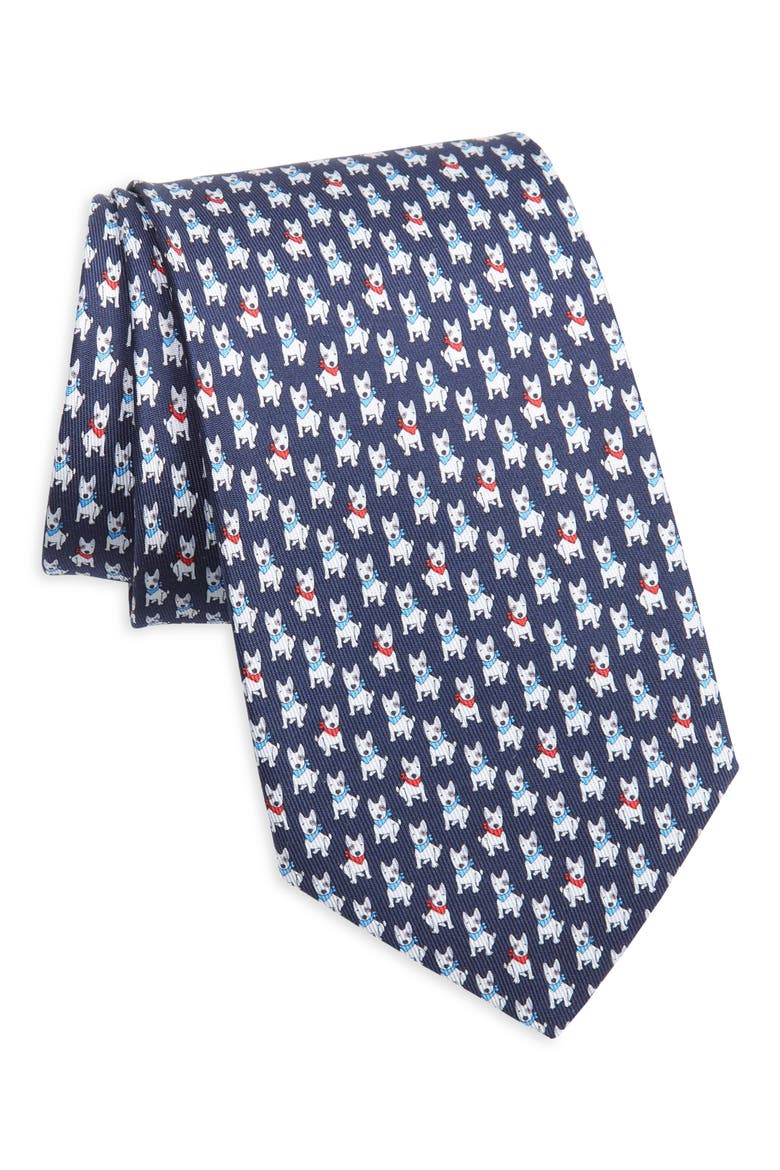 Vasco Dog Silk Twill Tie, Main, color, BLU SCURO