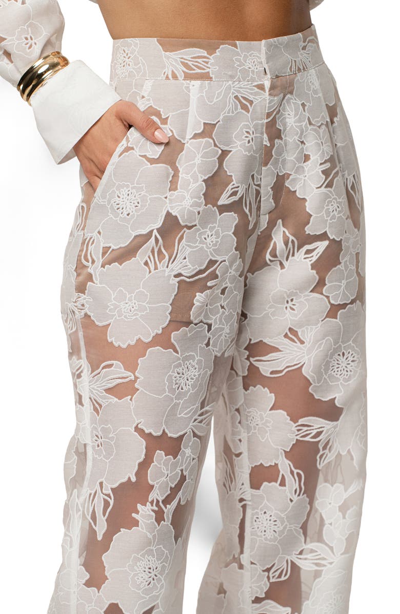 JLUXLABEL Floral Organza Pants, Alternate, color, Ivory