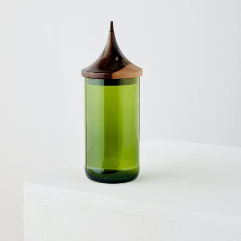 Wooden Topped Green Apothecary Jar