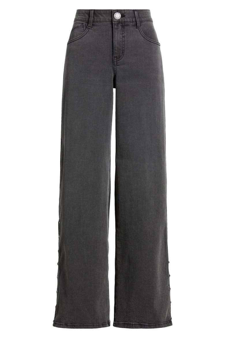 Sam High Waist Faux Pearl Detail Wide Leg Jeans, Alternate, color, BLACK