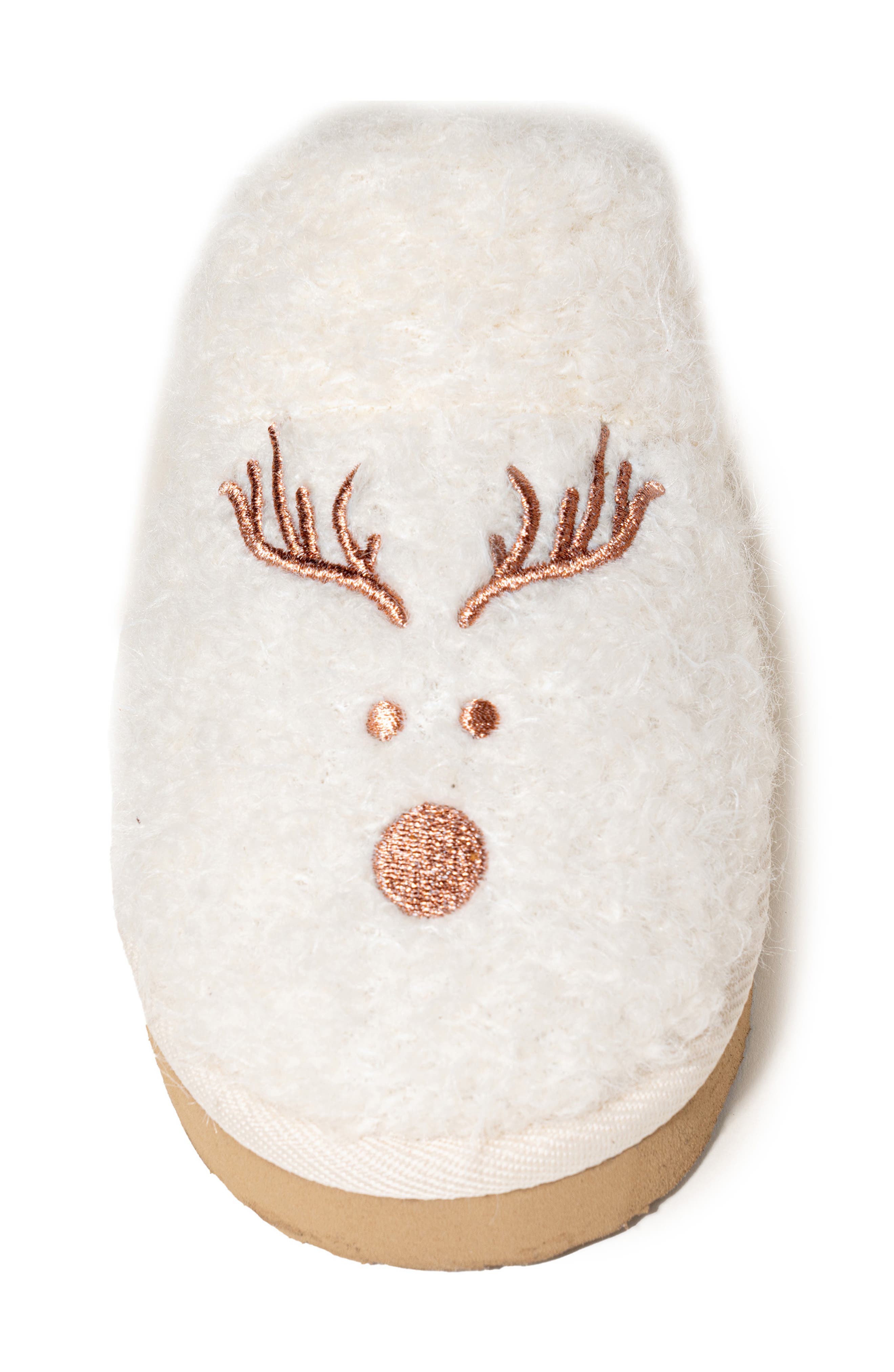 Minnetonka Reindeer Wool Blend Scuff Slipper, Alternate, color, Stone