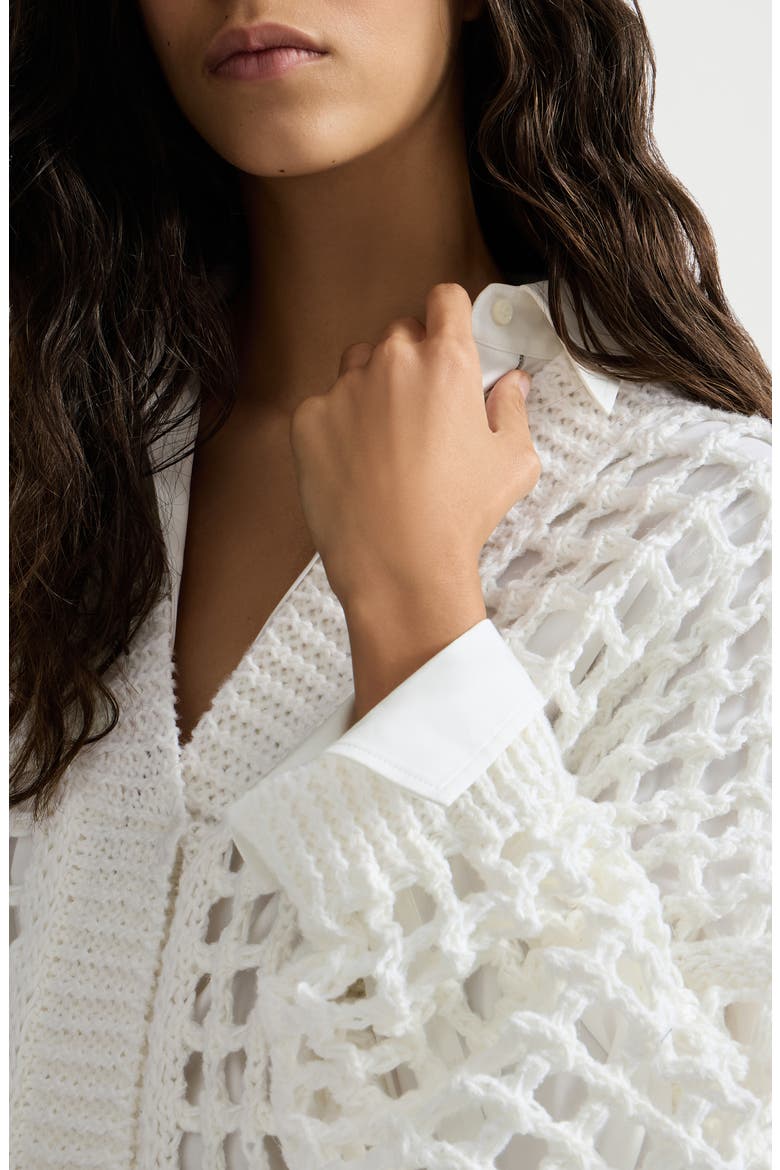 Jute and cotton net cardigan, Alternate, color, White
