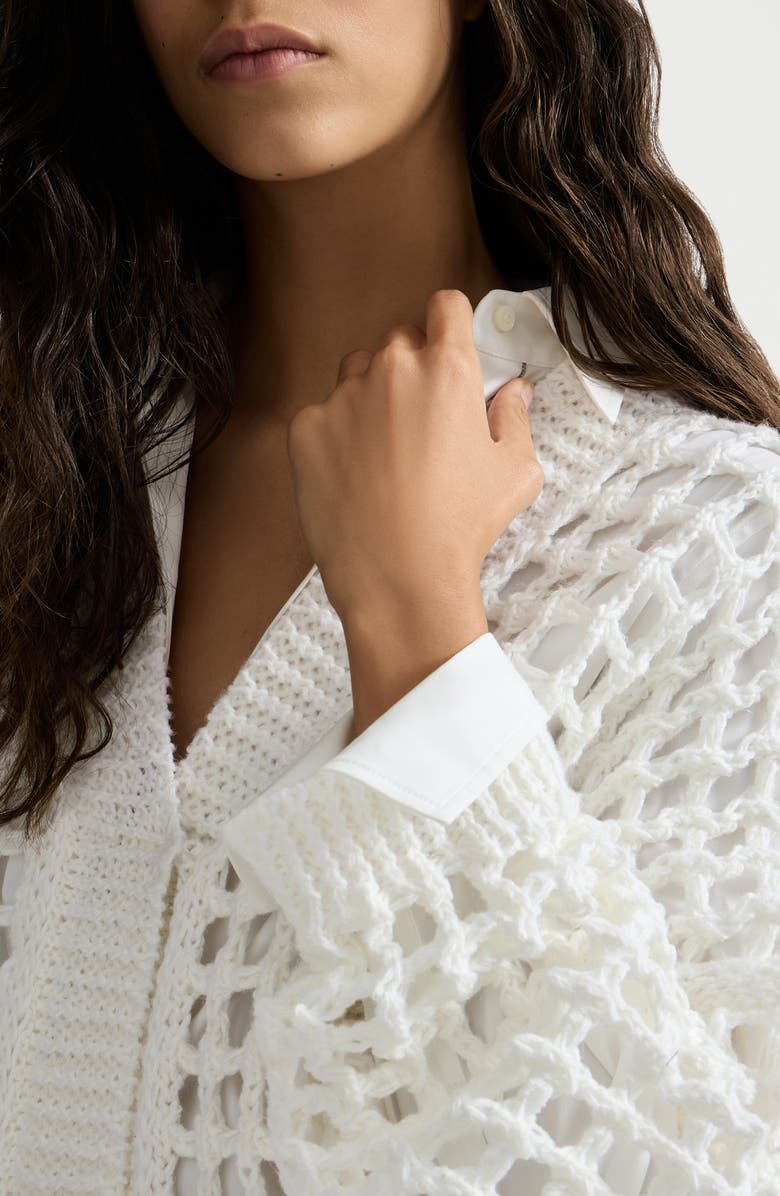 Brunello Cucinelli Jute and cotton net cardigan, Alternate, color, White