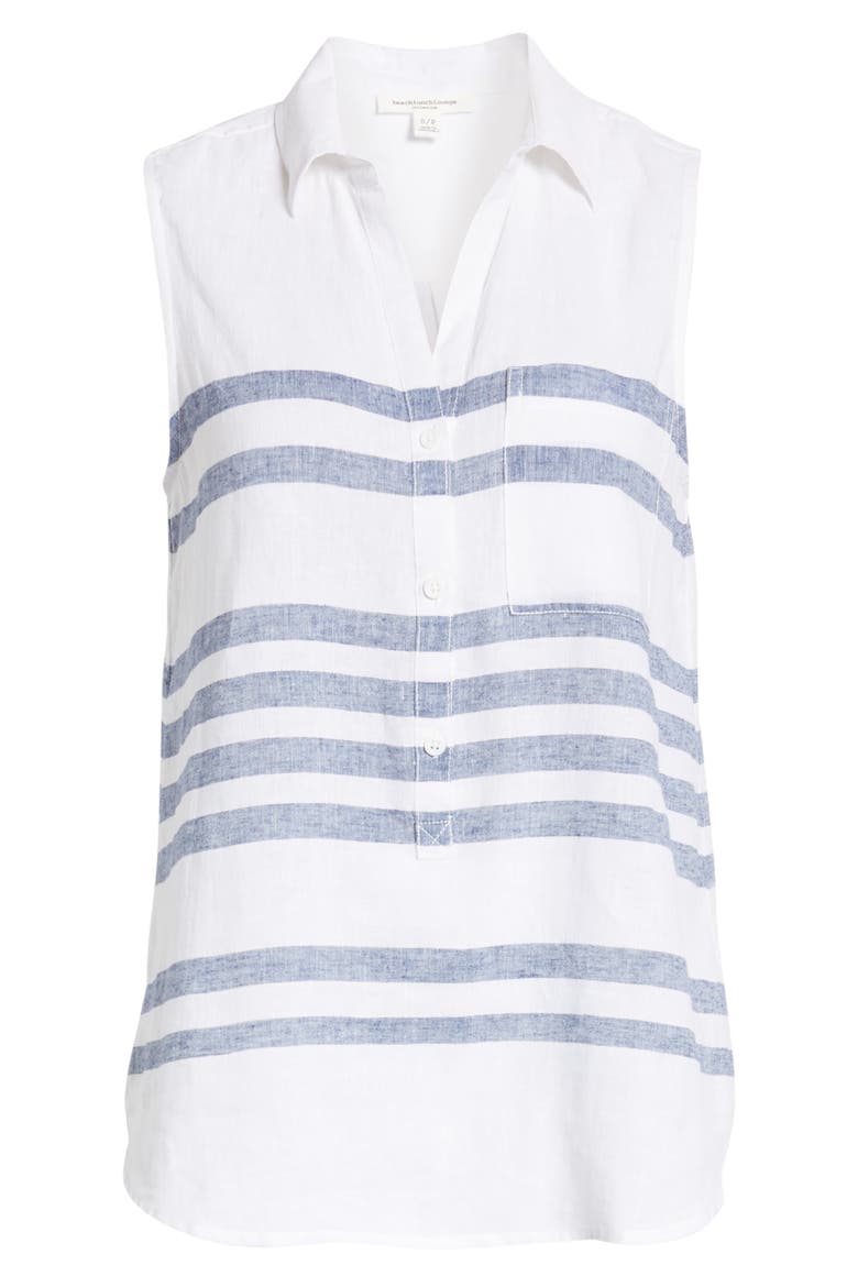 Ammara Stripe Linen & Cotton Top, Alternate, color, WHITE SNOW