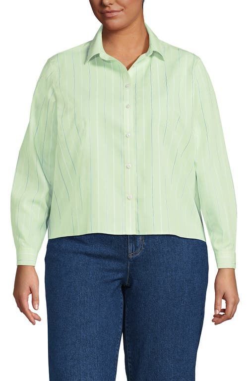 Lands' End Plus Size No Iron Boxy Cropped Shirt In Green