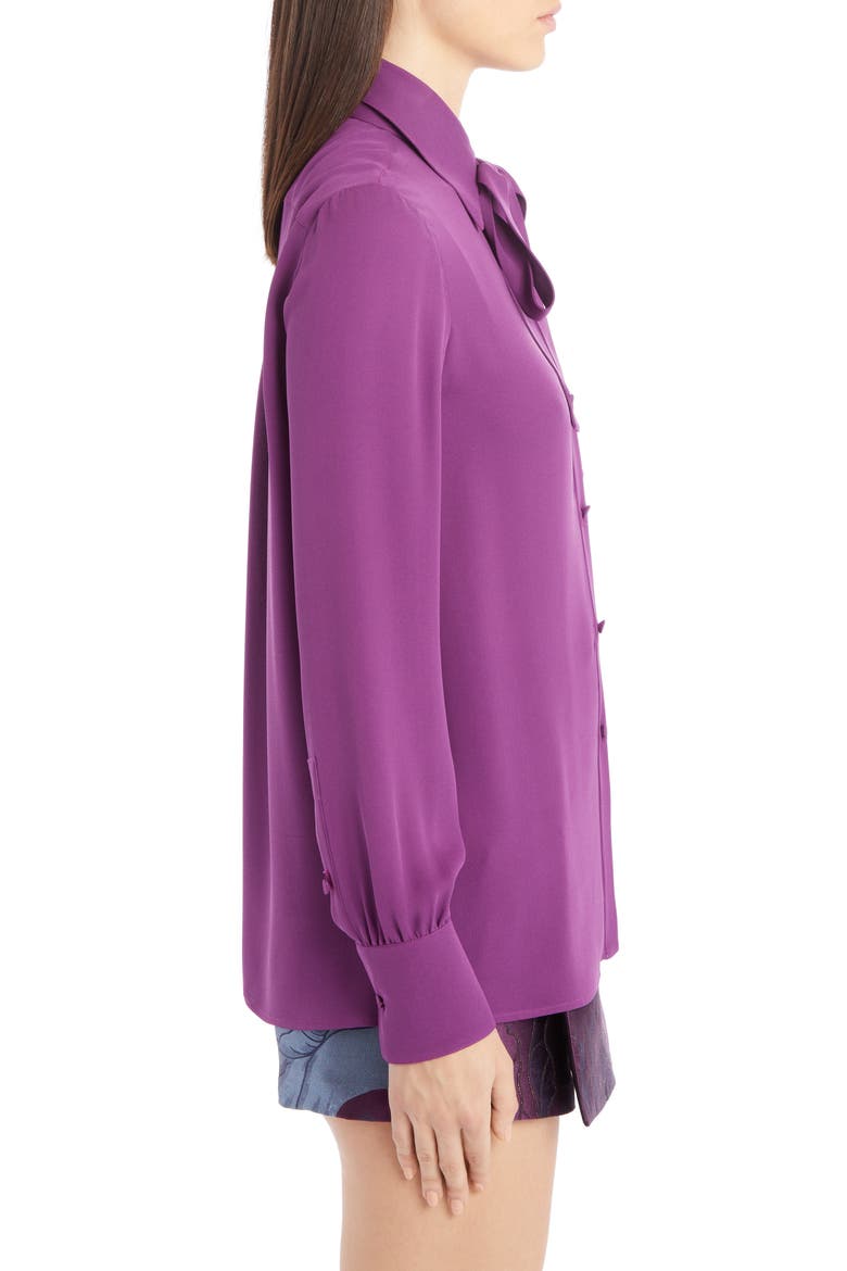 Silk Tie Neck Shirt, Alternate, color, DEEP LILAC