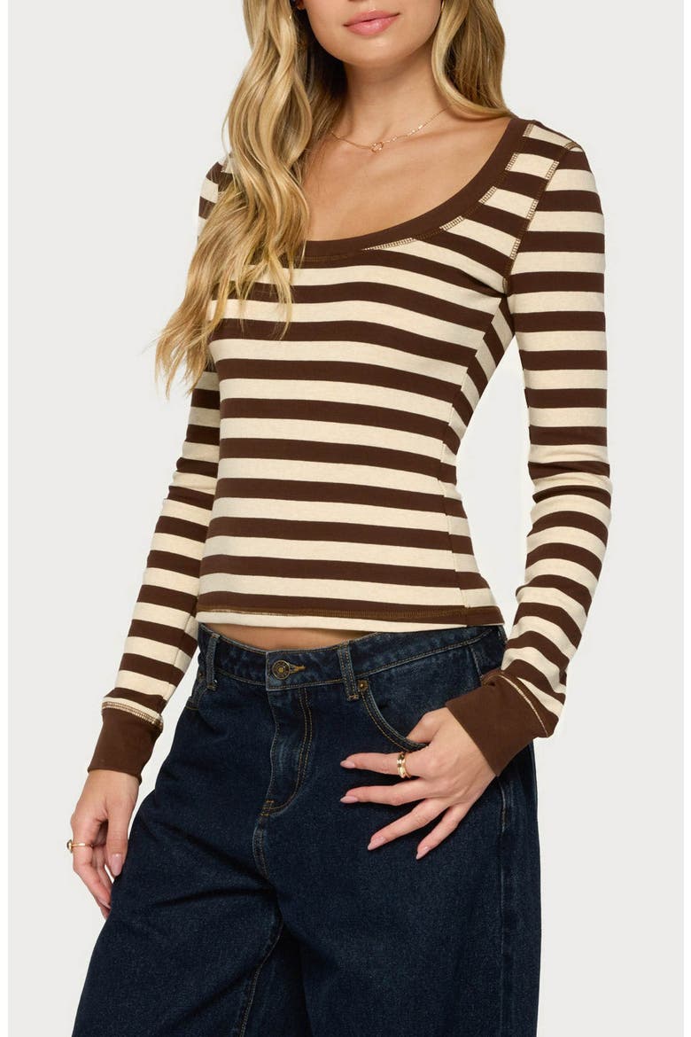 Rainey Striped Long Sleeve Top, Alternate, color, BROWN-AND-CREAM