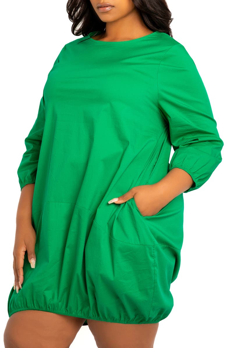 BUXOM COUTURE Bubble Hem Cotton Blend Poplin Dress, Alternate, color, Green