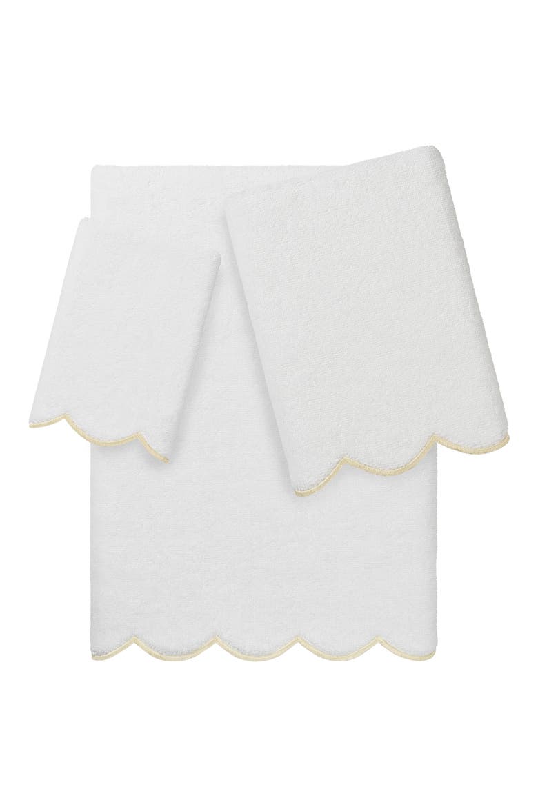 Adornia Scallop 3-Piece Towel Set, Main, color, WHITE/ BEIGE