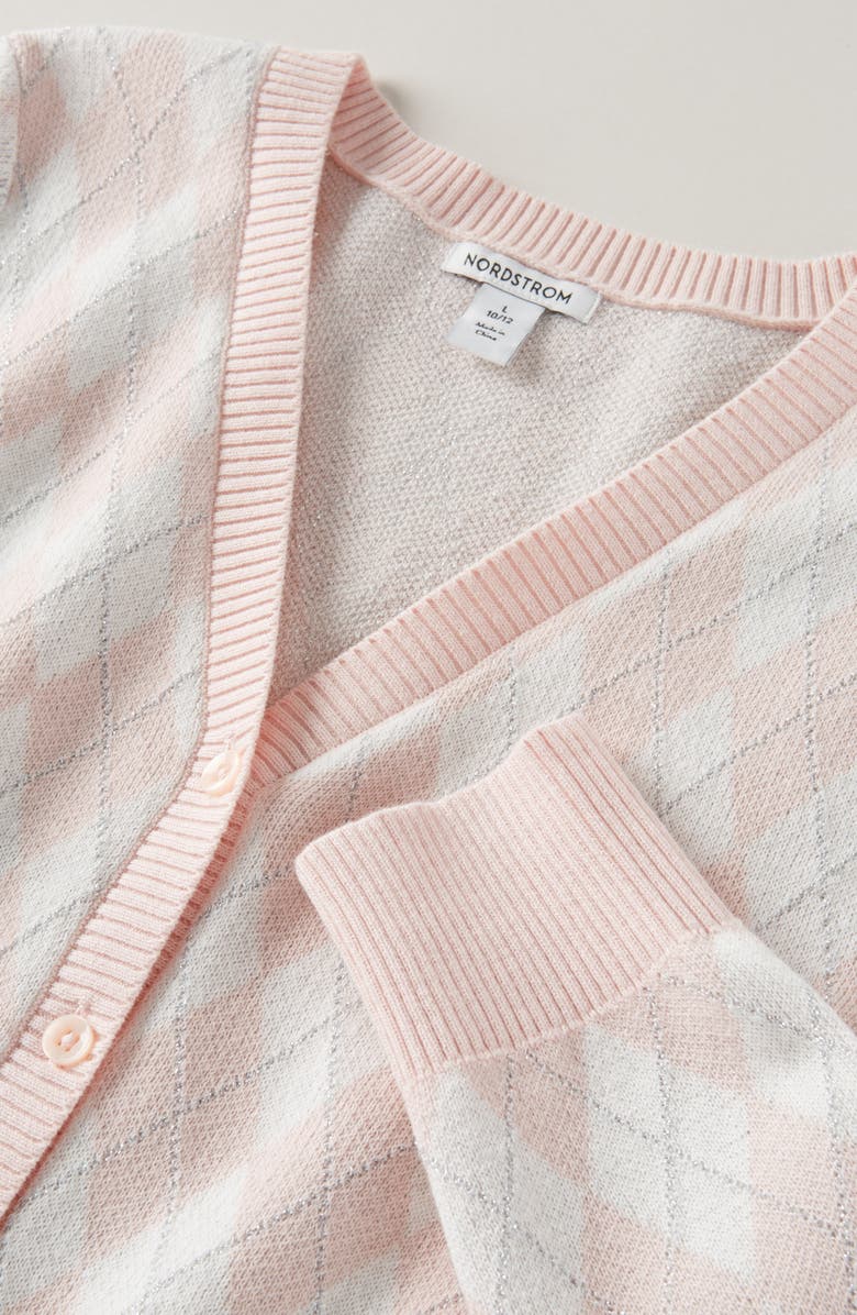 Nordstrom Kids' Sparkle Argyle Knit Cardigan, Alternate, color, Pink Lotus Argyle