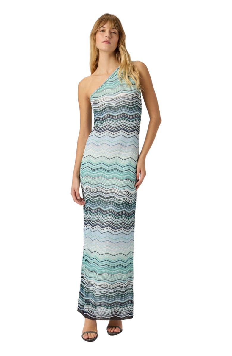 Missoni Long One-shoulder Dress With A Chevron Pattern With Sequins, Main, color, Green
Brown