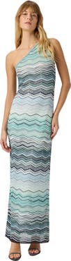 Missoni One-shoulder Long Dress In Chevron Motif With Sequins