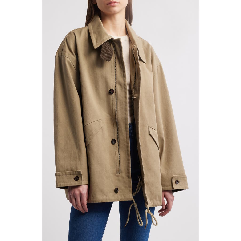 Pixie Market Contrast Corduroy Cotton Jacket In Khaki
