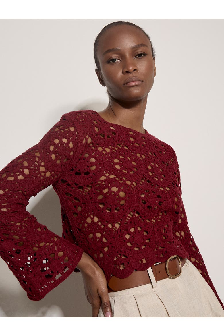 Tape Yarn Crochet Top, Alternate, color, Burgundy
