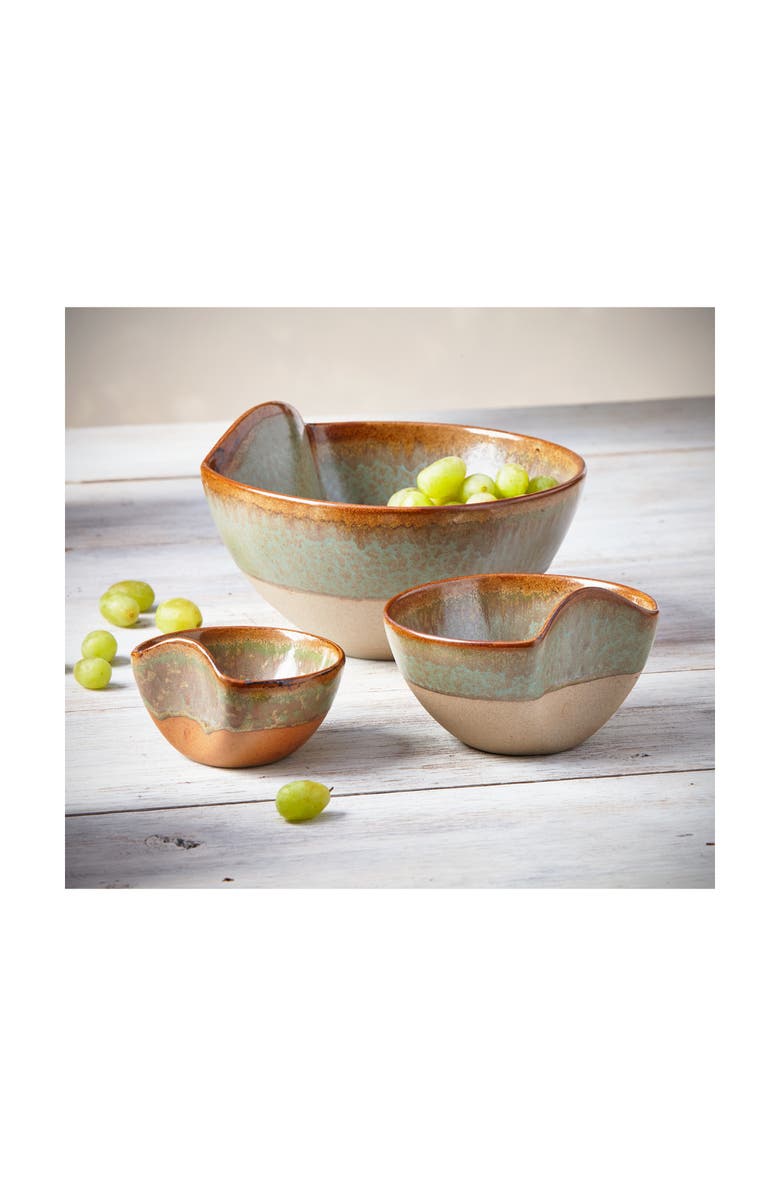 tag Rustic Reactive Glaze Set of 3 Porcelain Dining Bowls, Alternate, color, Green