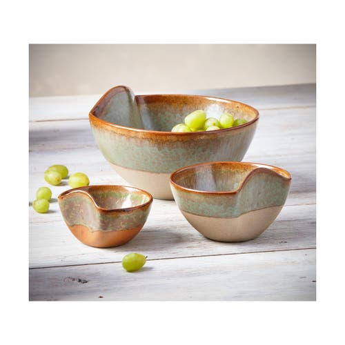 Tag Rustic Reactive Glaze Set Of 3 Porcelain Dining Bowls In Green