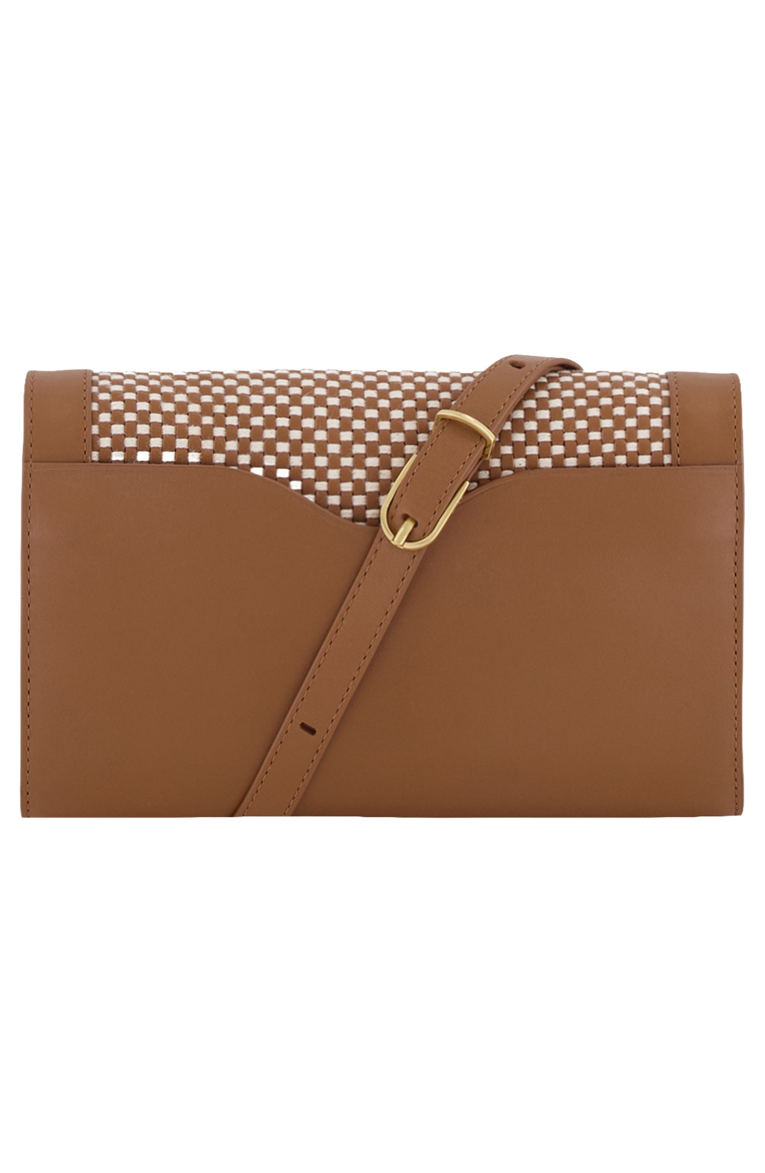 Vince Woven Leather Wallet on a Strap, Alternate, color, Saddle/ Milk