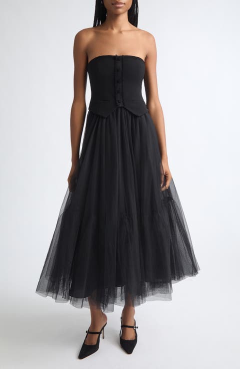 Lunelle Strapless Mixed Media Midi Dress