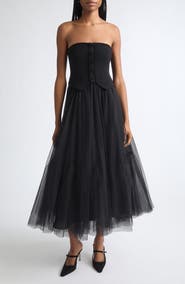 Cinq à Sept Lunelle Strapless Mixed Media Midi Dress