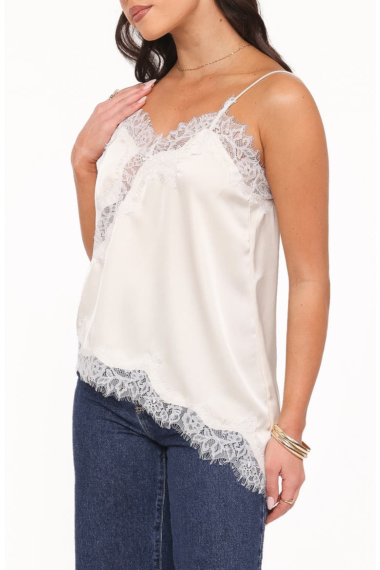 Avere Lace Trim Asymmetric Satin Camisole, Alternate, color, CREAM