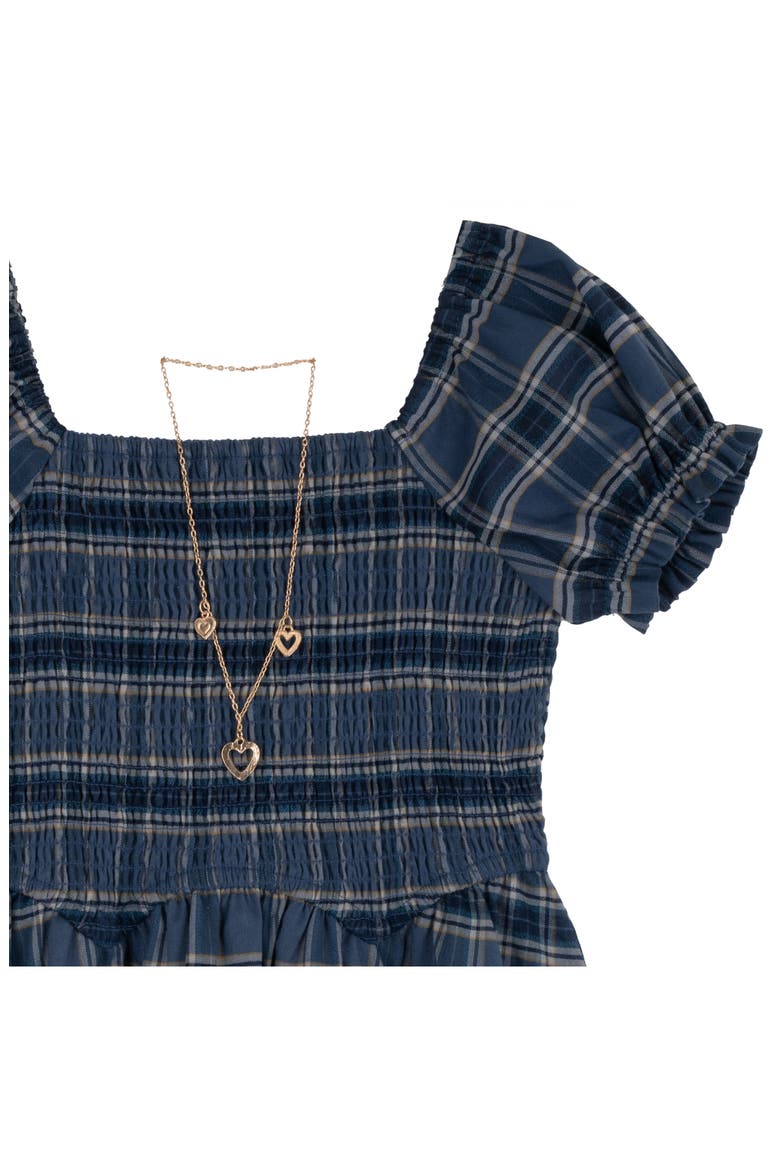 Kids' Plaid Smocked Dress & Necklace Set, Alternate, color, BLUE