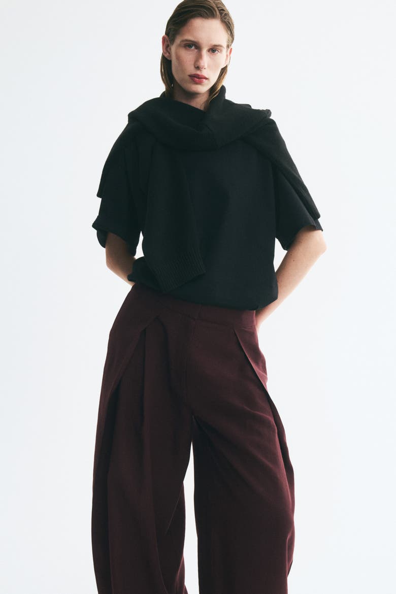 Wrap-detail Barrel Pants, Alternate, color, Burgundy