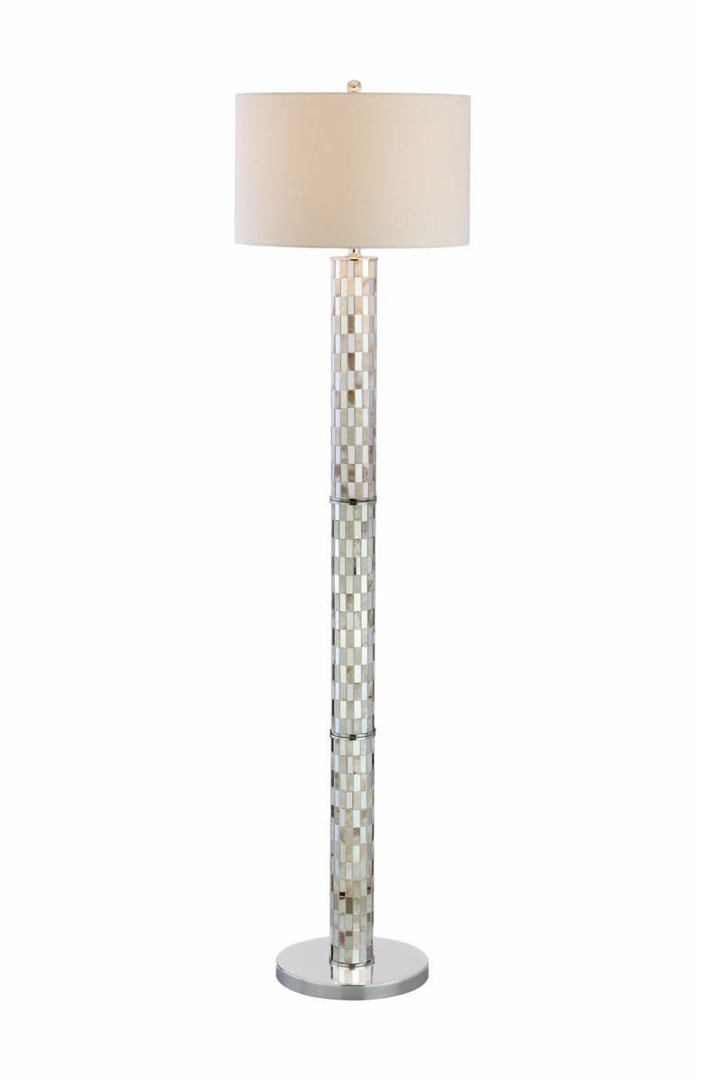 JONATHAN Y Liam Seashell Mosaic LED Floor Lamp, Main, color, Cream/Chrome