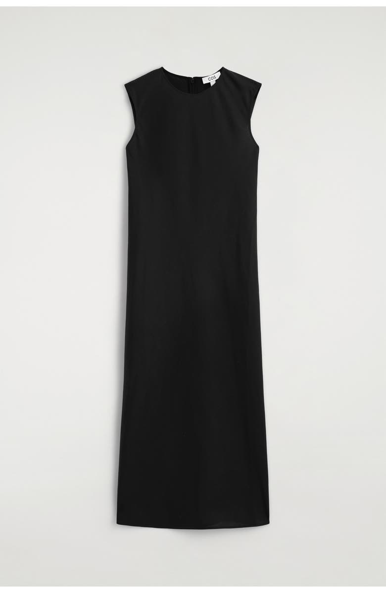 COS Bias-cut Linen-blend Midi Dress, Alternate, color, Black