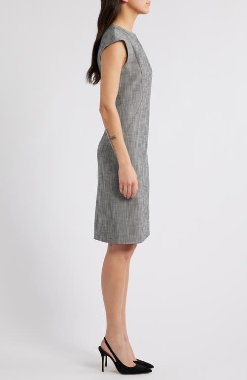 Hugo Boss Cap Sleeve Wool Sheath Dress In Monochrome Sharkskin