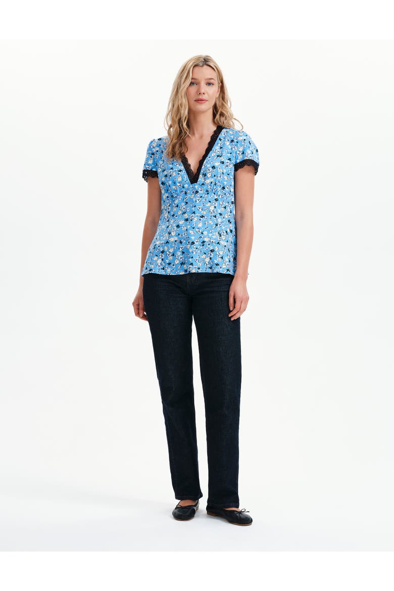 Lacie V-Neck Short Sleeve Top, Alternate, color, Blue Ditsy