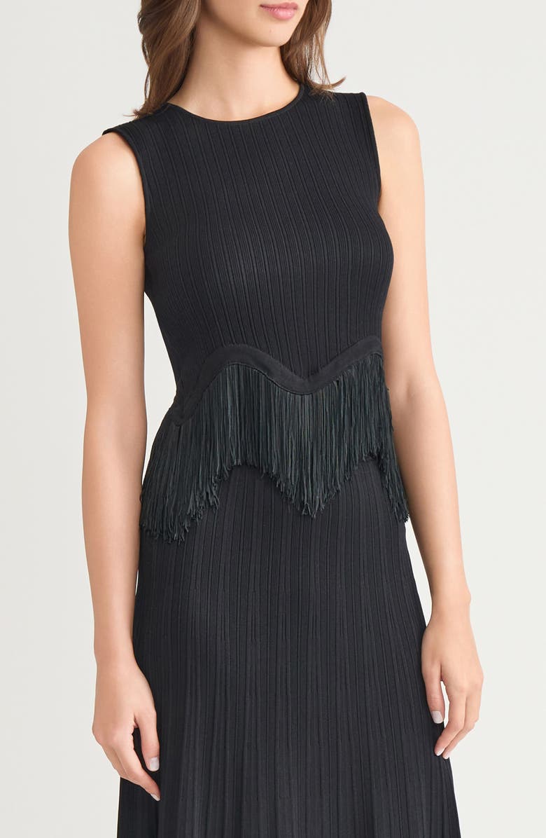 Misook x Lani Lynn Fringe Trim Knit Sleeveless Top, Alternate, color, Black