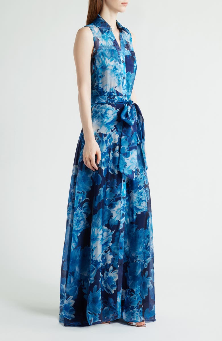 Julia Jordan Floral Sleeveless Organza Gown, Alternate, color, Blue Multi
