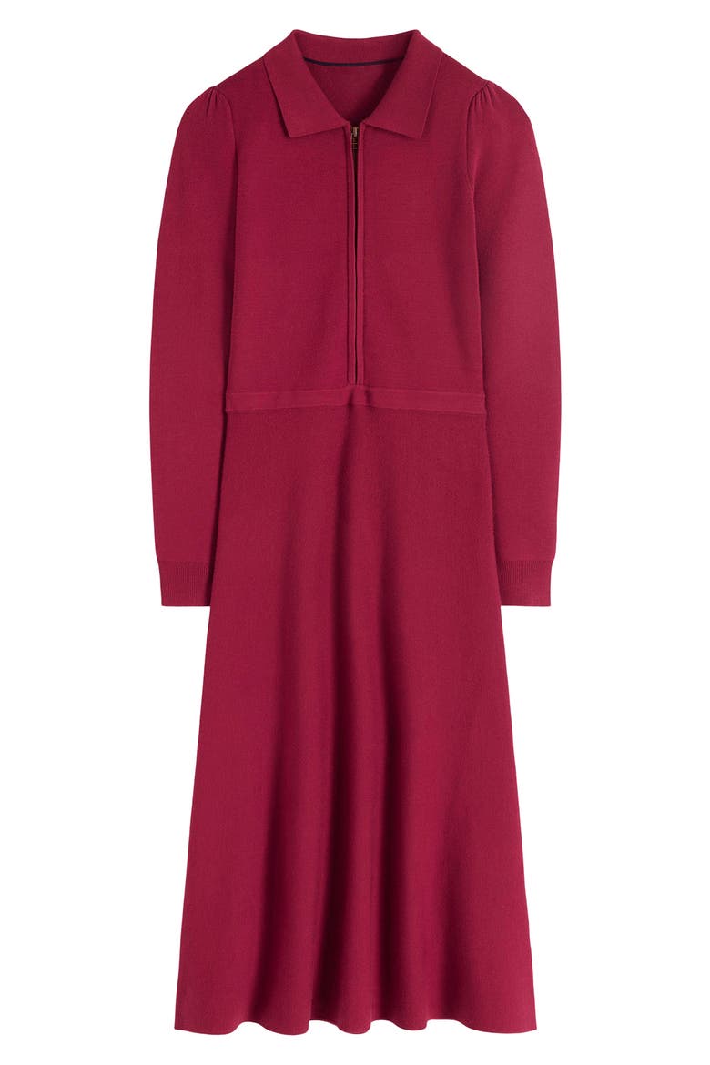 Fiona Zip Front Long Sleeve Knit Dress, Alternate, color, RUBY RED