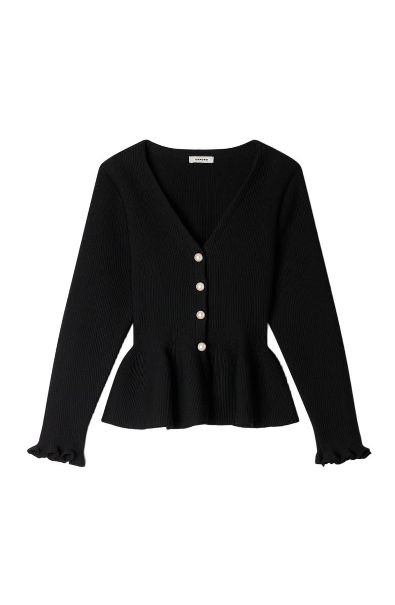 SANDRO Peplum cardigan, Alternate, color, Black