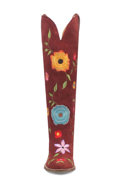 Dingo Flower Power Knee High Western Boot In Burgundy