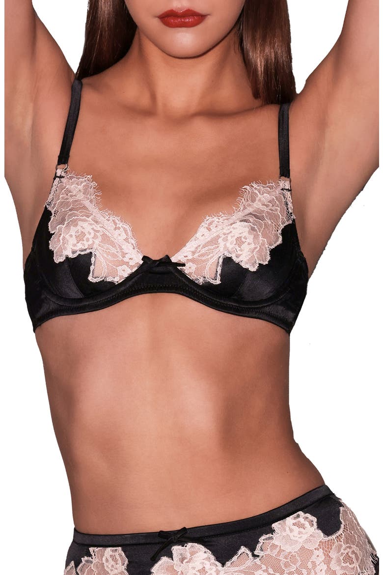 Juliet Lace Trim Underwire Silk Blend Demi Bra, Main, color, BLACK