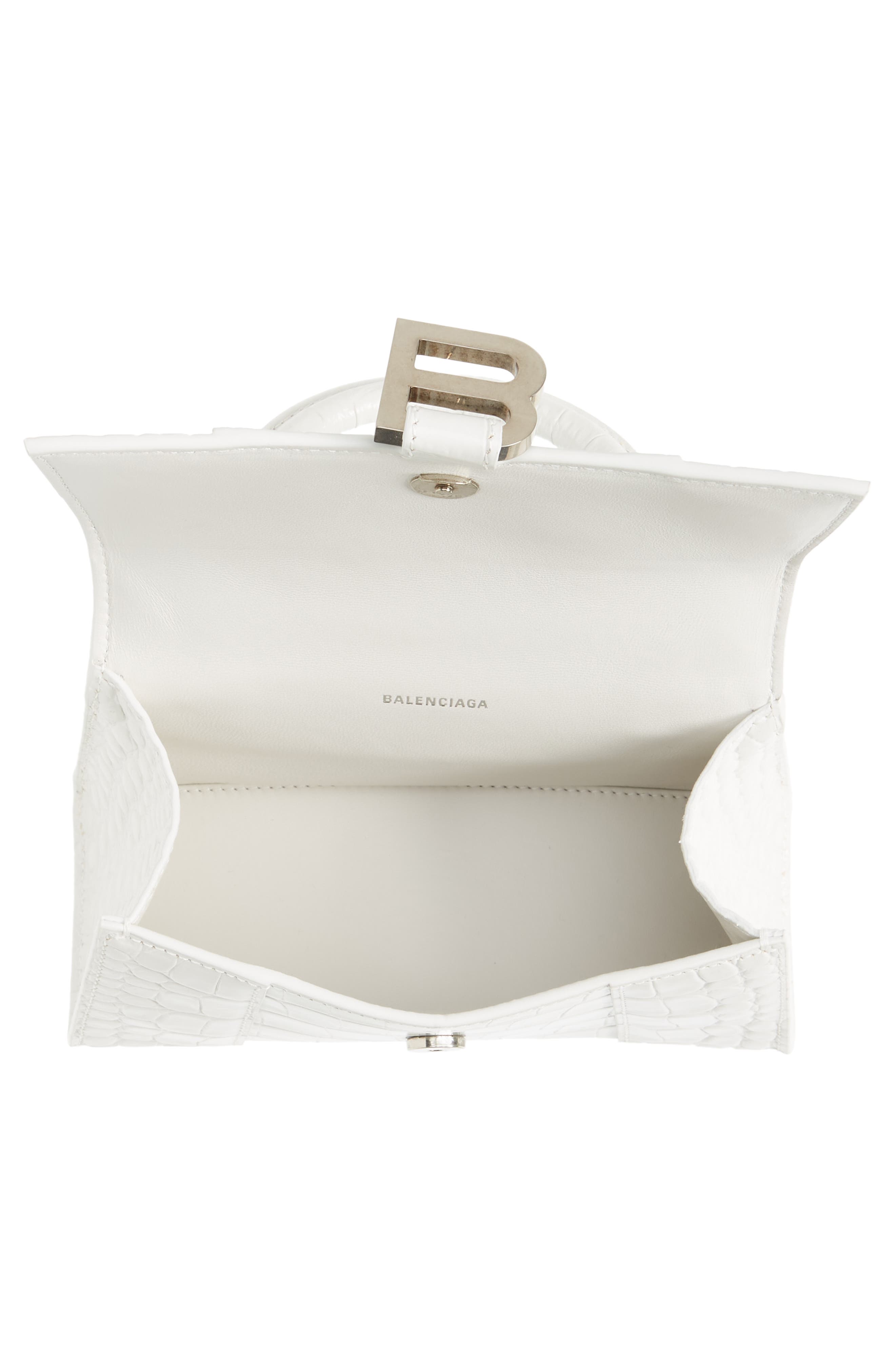 Balenciaga Extra Small Hourglass Croc Embossed Leather Top Handle Bag, Alternate, color, 