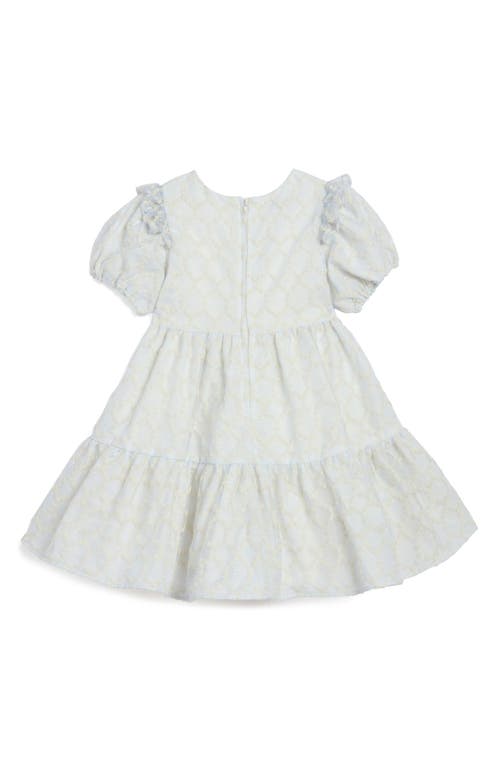 Shop Pippa & Julie Kids' Leslie Embroidered Puff Sleeve Party Dress In Blue/white