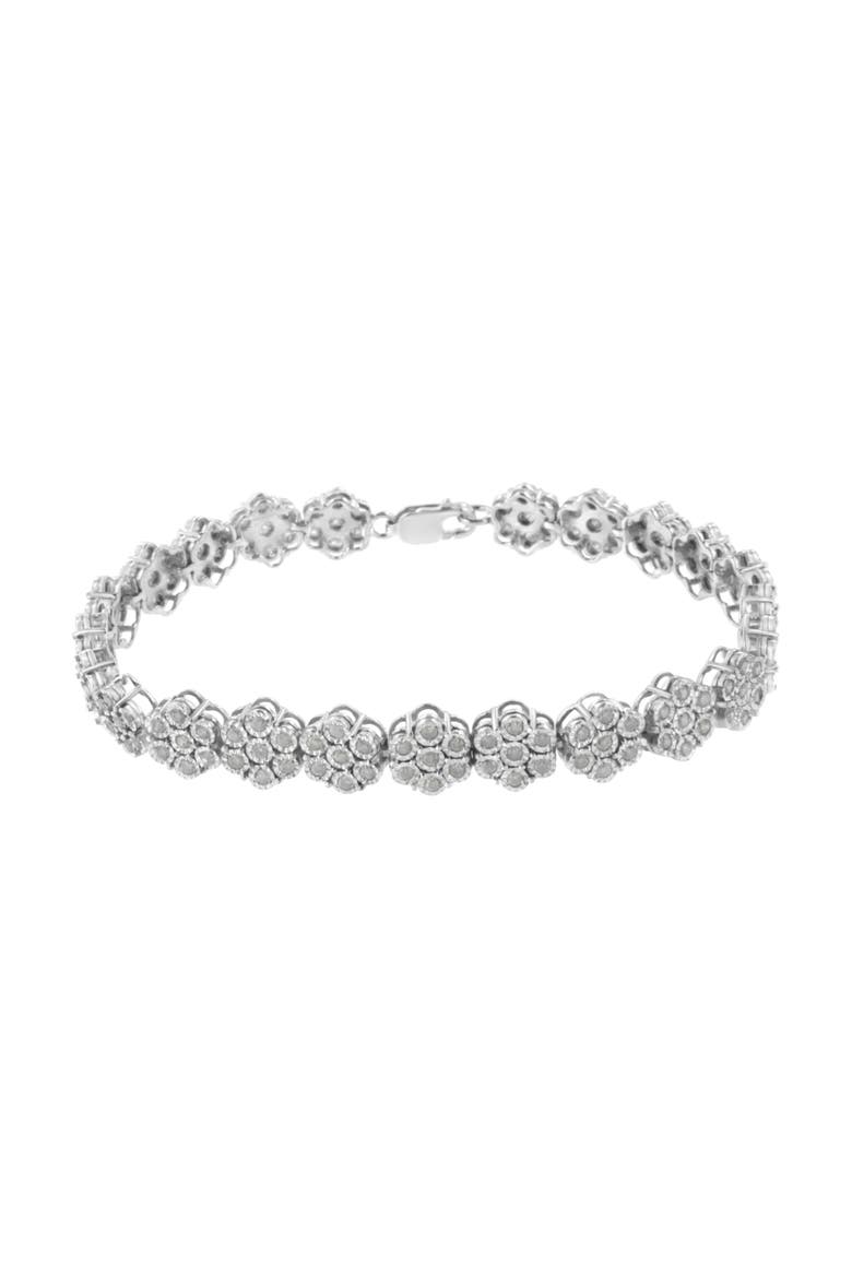 Silver 2.0 cttw Diamond 7 Stone Floral Cluster Link Bracelet, Alternate, color, White