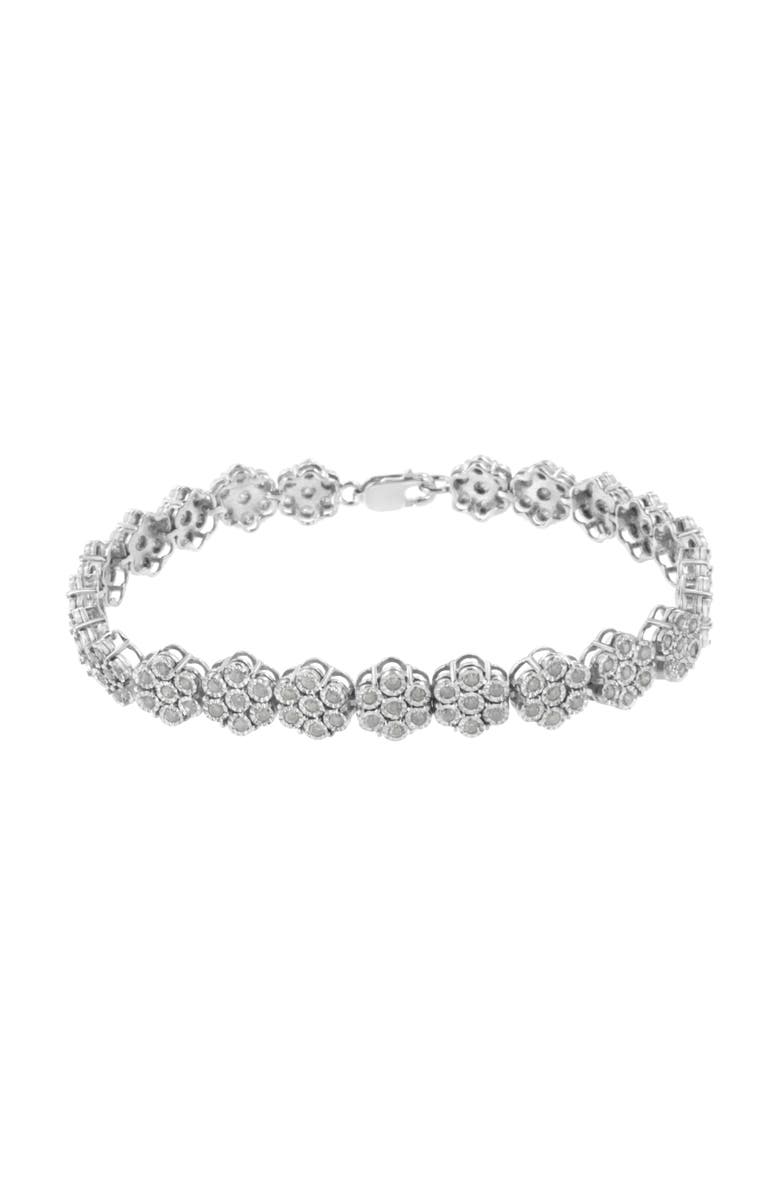 Haus of Brilliance Silver 2.0 cttw Diamond 7 Stone Floral Cluster Link Bracelet, Alternate, color, White