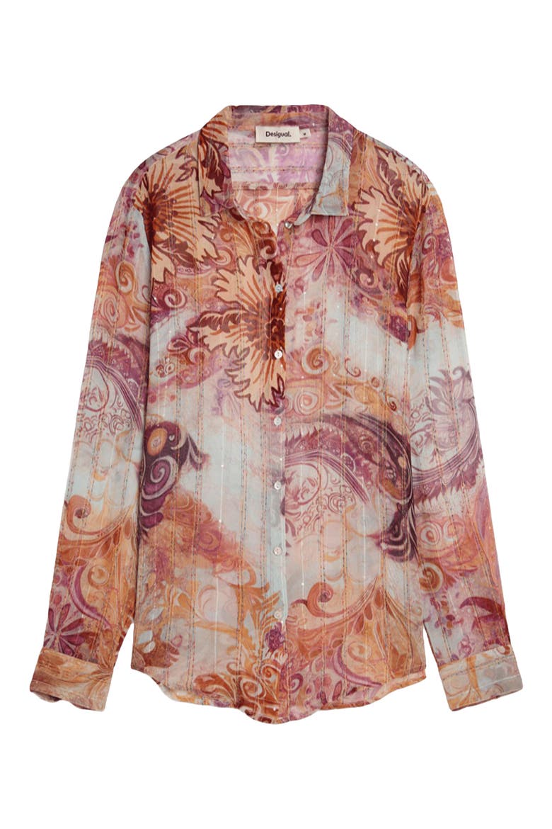 Embroidered Stripe Button-Up Top, Alternate, color, PINK
