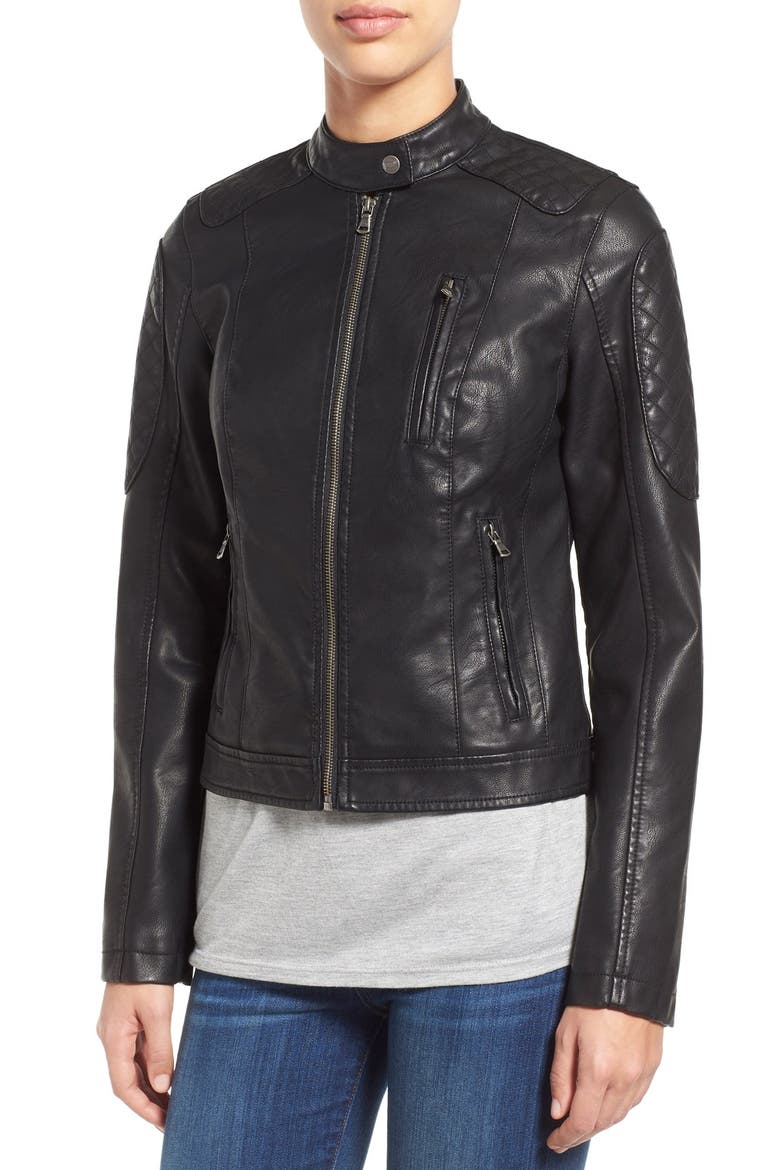 Levi's® Quilt Detail Faux Leather Racer Jacket, Alternate, color, BLACK