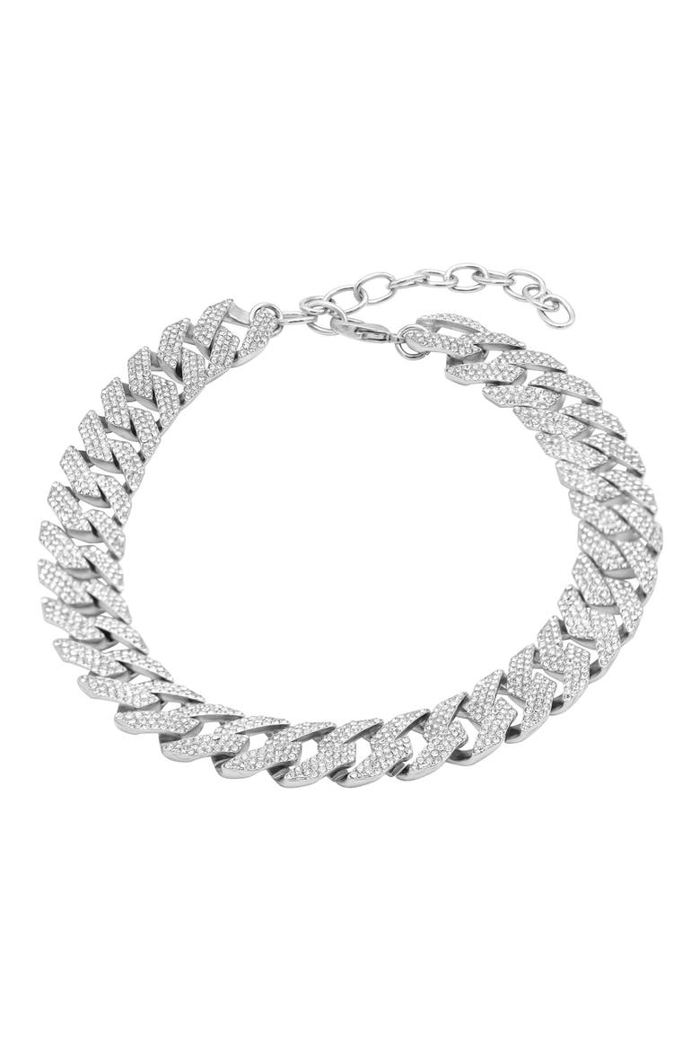 Pavé Cubic Zirconia Curb Chain Choker Necklace, Main, color, SILVER