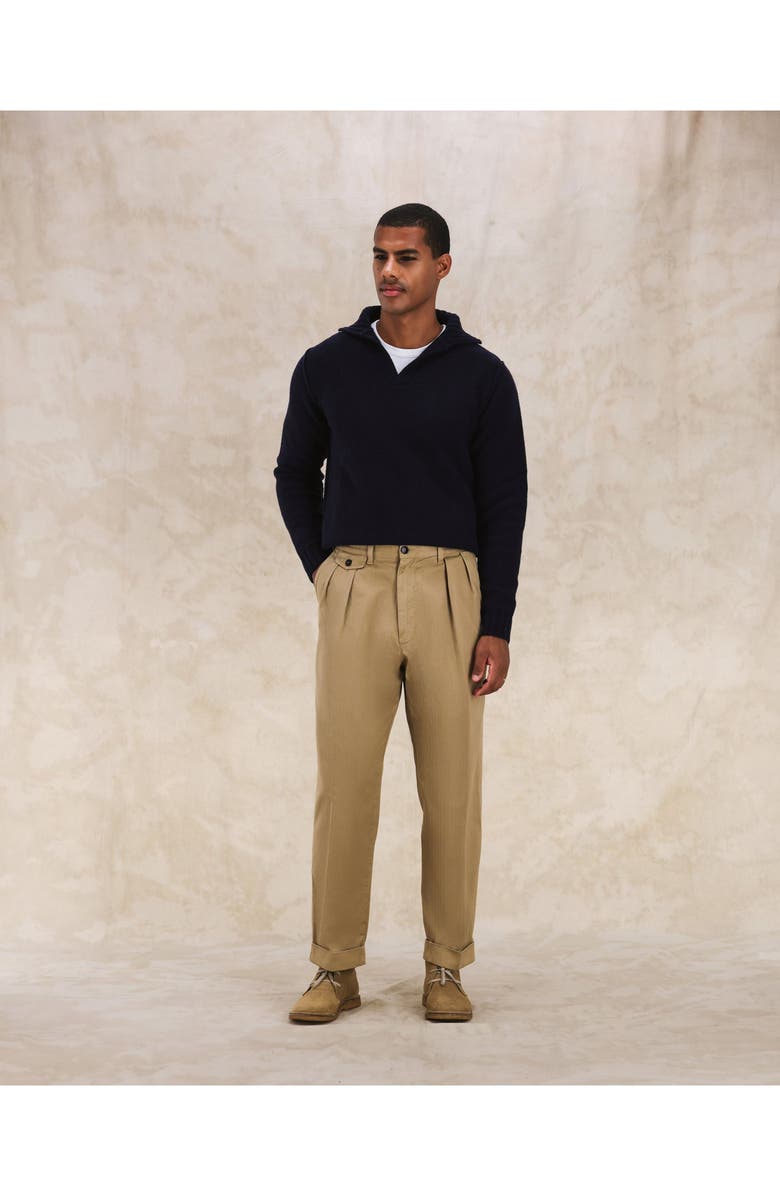 Fortela Seattle Herringbone Cotton Pleated Trousers, Alternate, color, Camel