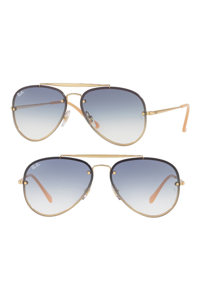 61mm Gradient Lens Aviator Sunglasses, Main, color, GOLD BLUE