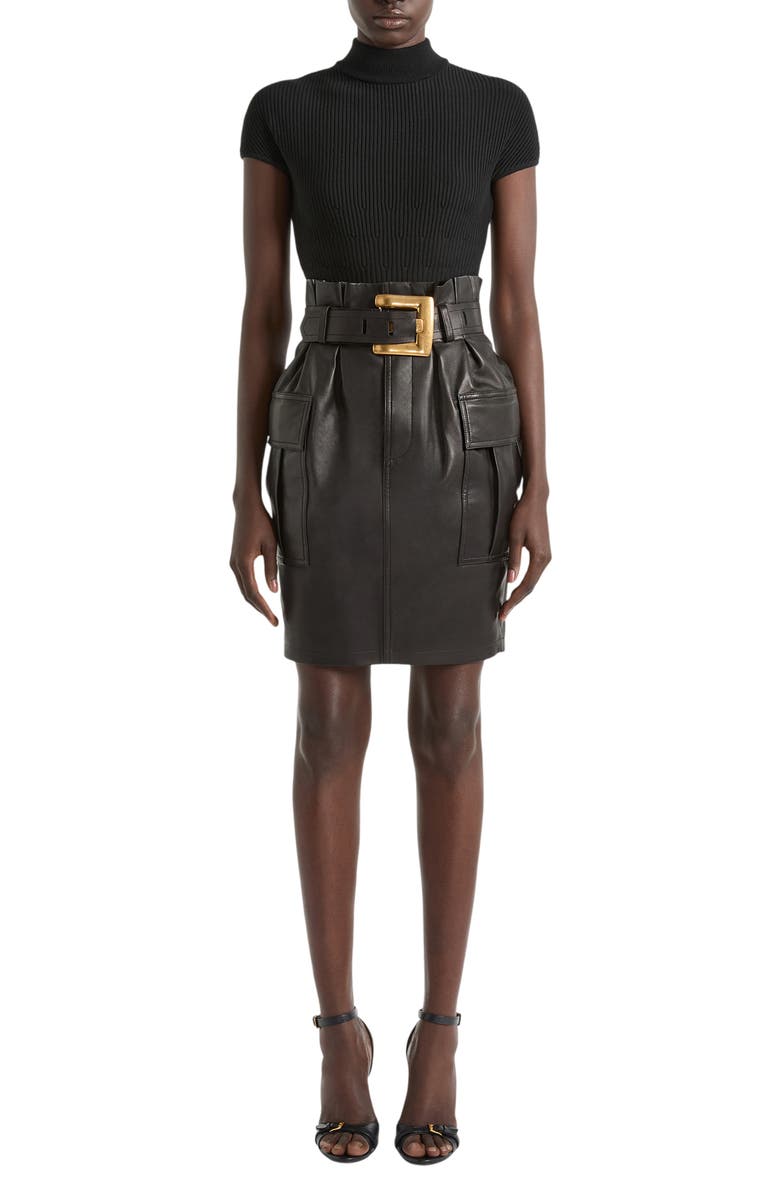 Balmain Belted lambskin skirt, Main, color,