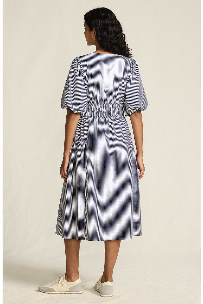 Puff Sleeve Smocked Waist V Neck Dress, Alternate, color, Blue/White Stripe