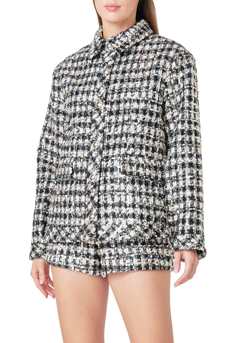 Sequin Check Jacket, Alternate, color, BLACK/ WHITE