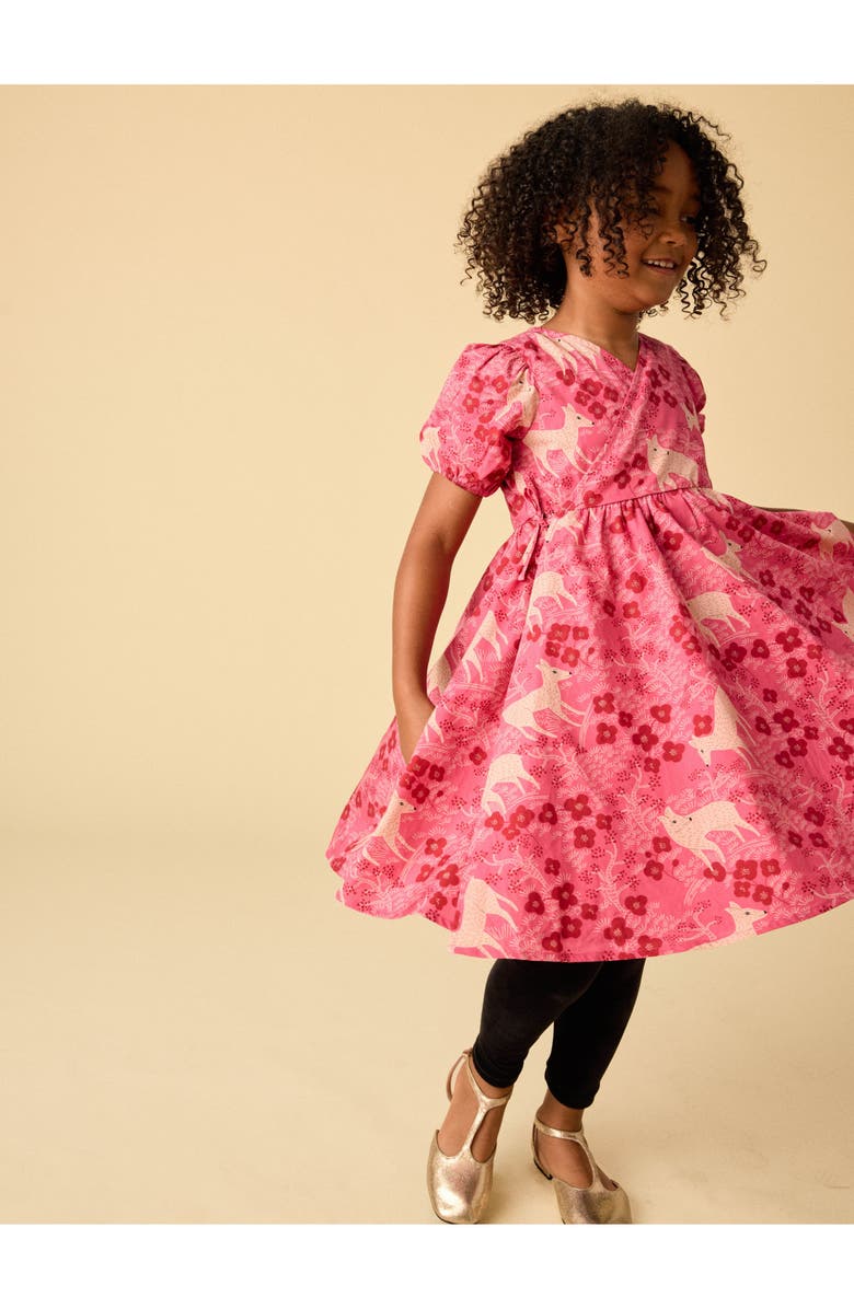 Tea Collection Tie Wrap Neck Dress, Alternate, color, Wandering Deer Floral