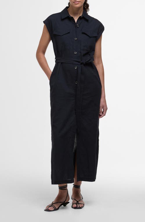 BARBOUR BARBOUR BIRDIE BELTED COTTON & LINEN MAXI SHIRTDRESS 